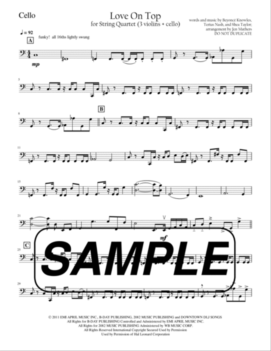 Love On Top String Quartet scores gallery preview page 2