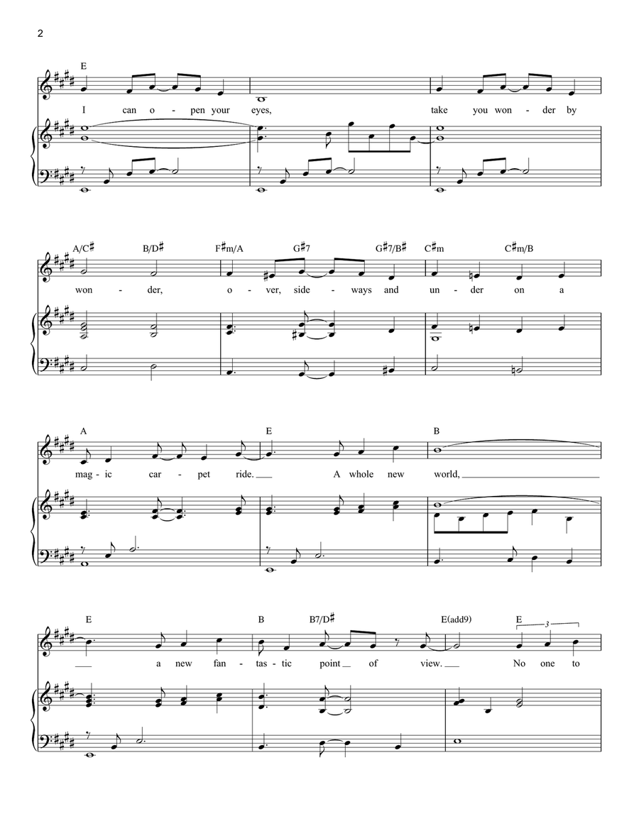 A Whole New World (from Aladdin) Piano, Vocal scores gallery preview page 2