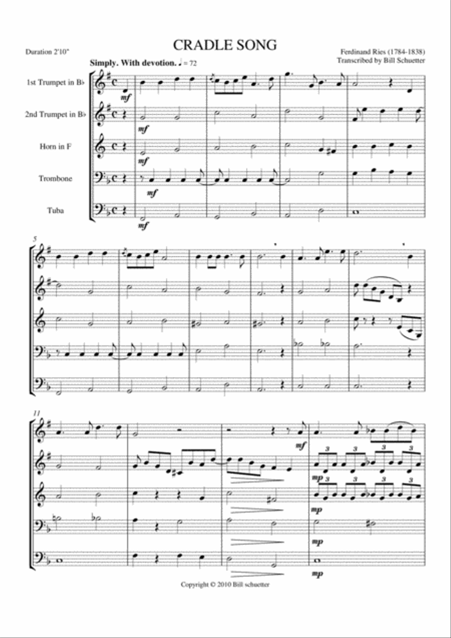 Cradle Song Brass Quintet scores gallery preview page 1