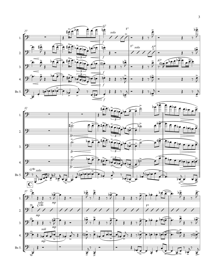 Xenomorphic Blues for 5 Trombones Quintet Brass Ensemble scores gallery preview page 3