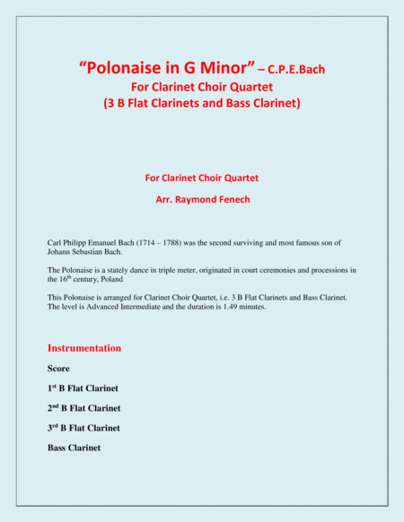 Polonaise in G Minor - Clarinet Choir Quartet (3 B Flat Clarinets and Bass Clarinet) image number null