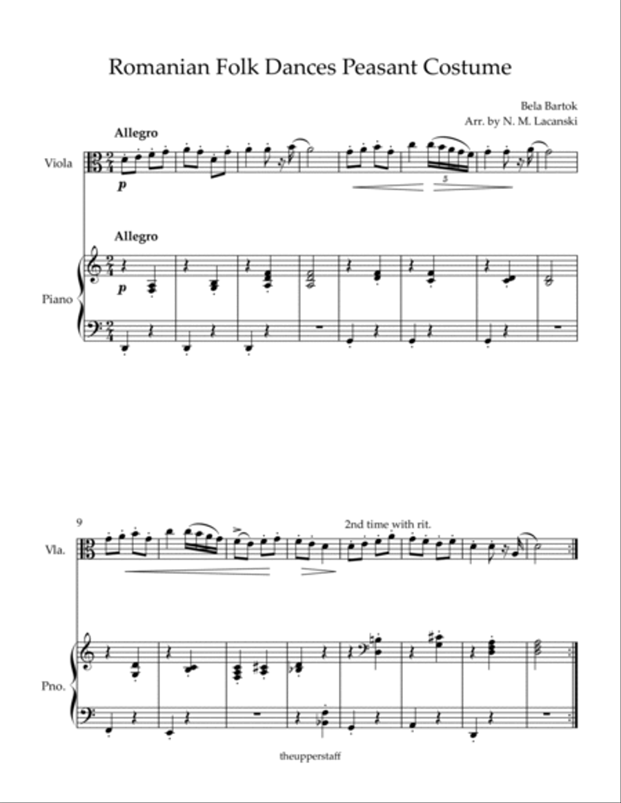 Romanian Folk Dances Peasant Costume Viola scores gallery preview page 2