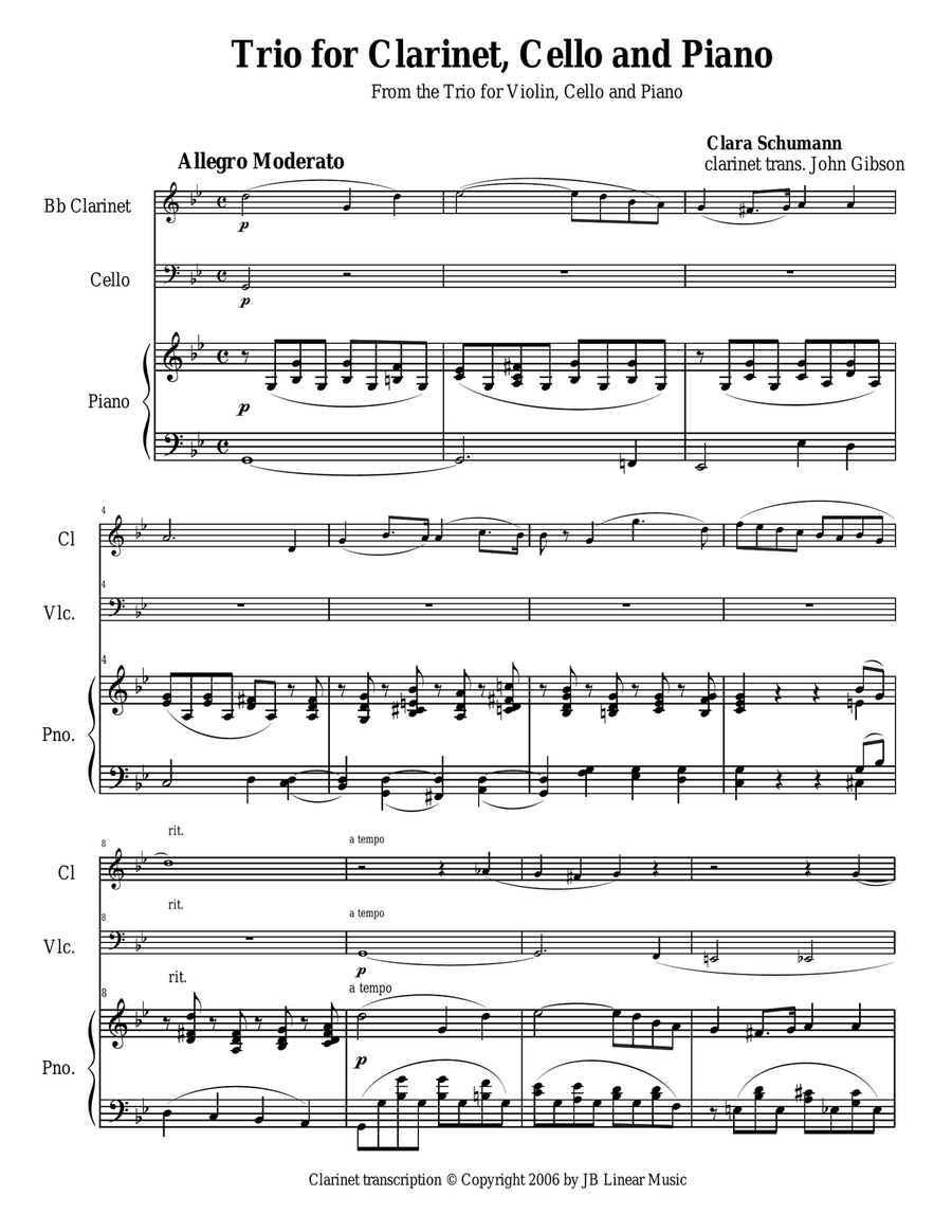 Clara Schumann Trio for clarinet, cello, and piano Piano Trio scores gallery preview page 2