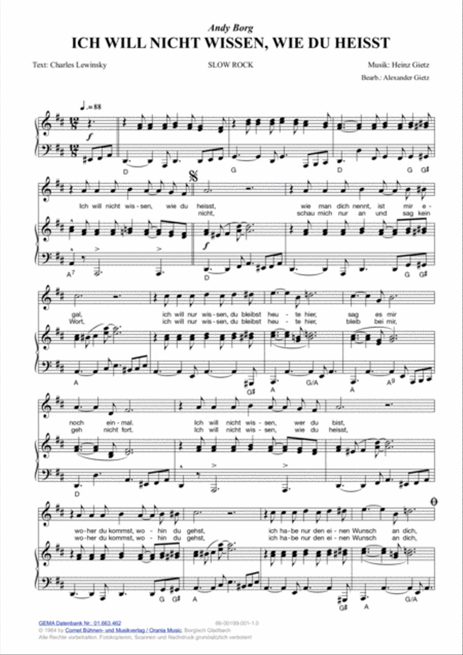 Ich will nicht wissen, wie du heisst Piano, Vocal, Guitar scores gallery preview page 2