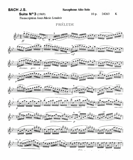 Suite No. 3 by Johann Sebastian Bach Saxophone - Sheet Music