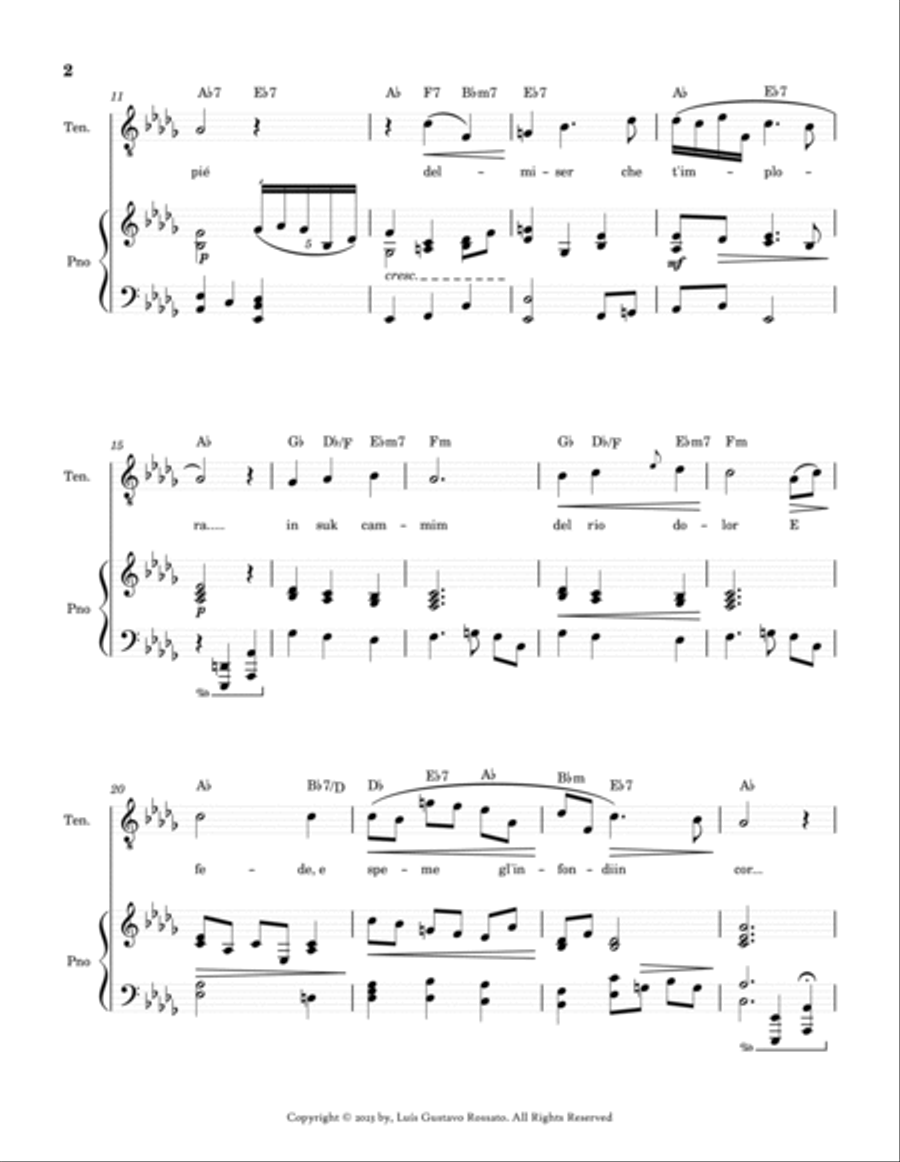 Mascagni - Ave Maria (TENOR - D Flat Major) Voice scores gallery preview page 2
