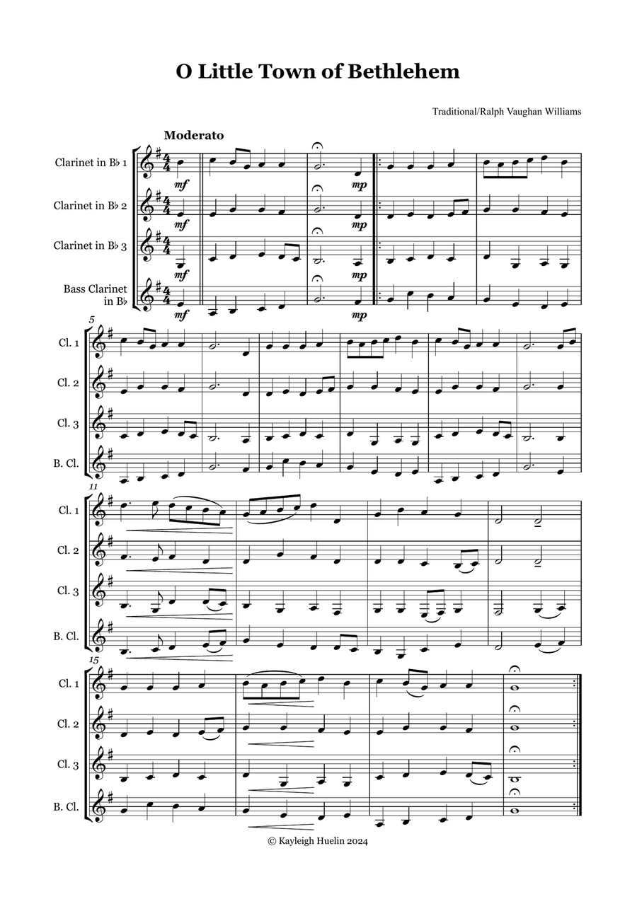 Christmas Carol Selection vol. 2 for clarinet quartet Clarinet Quartet scores gallery preview page 2