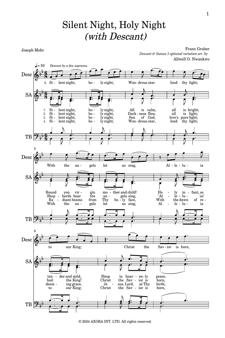 Silent Night, Holy Night (with Descant) 4-Part scores gallery preview page 1