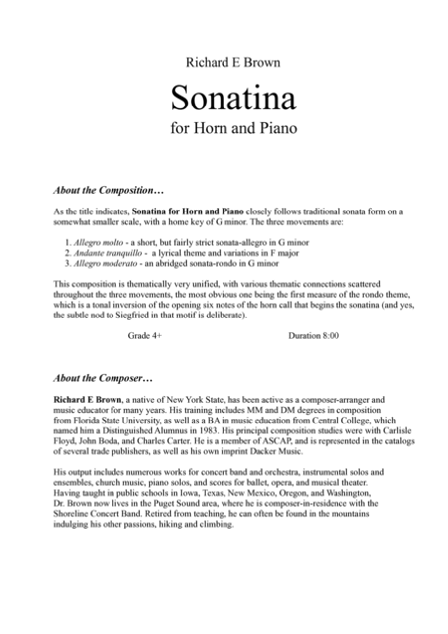 Sonatina for Horn and Piano Horn scores gallery preview page 2