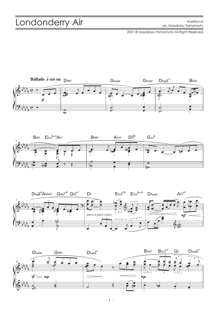 Londonderry Air (Danny Boy) [Piano solo / advanced] Piano Solo scores gallery preview page 1