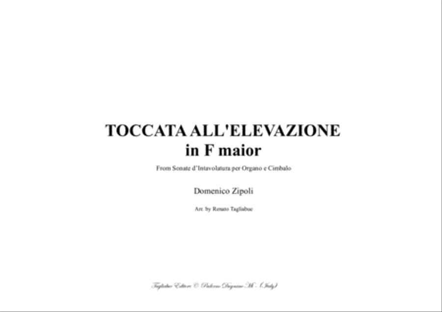 TOCCATA ALL'ELEVAZIONE I in F Major - D. Zipoli - From Sonate d Organ Solo scores gallery preview page 1