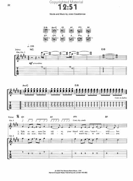 The Strokes -- Room on Fire by The Strokes Guitar Tablature - Sheet Music