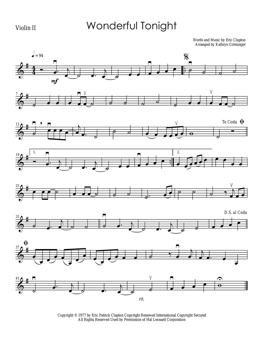 Wonderful Tonight Wonderful Tonight String Quartet scores gallery preview page 2