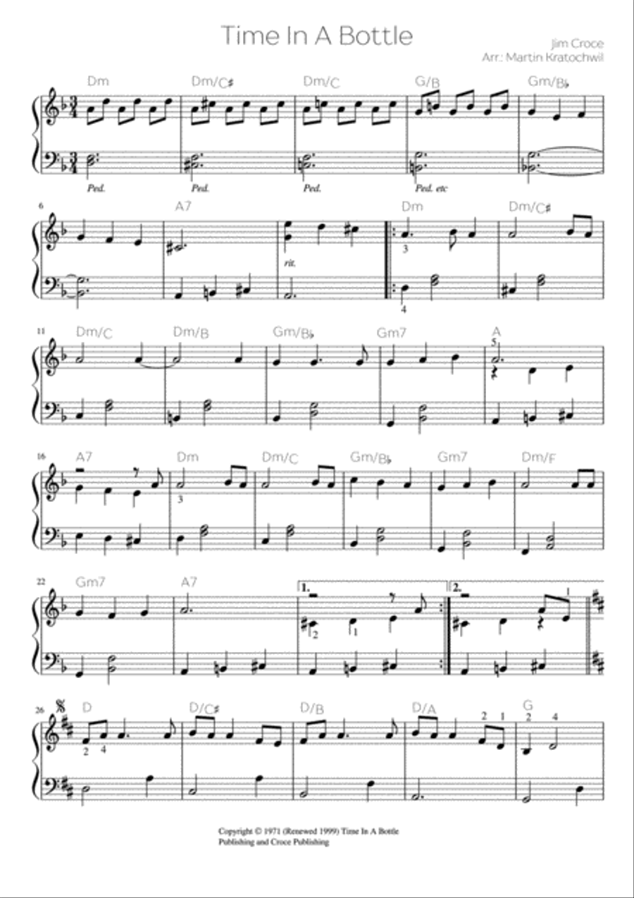 Time In A Bottle Piano Solo scores gallery preview page 1