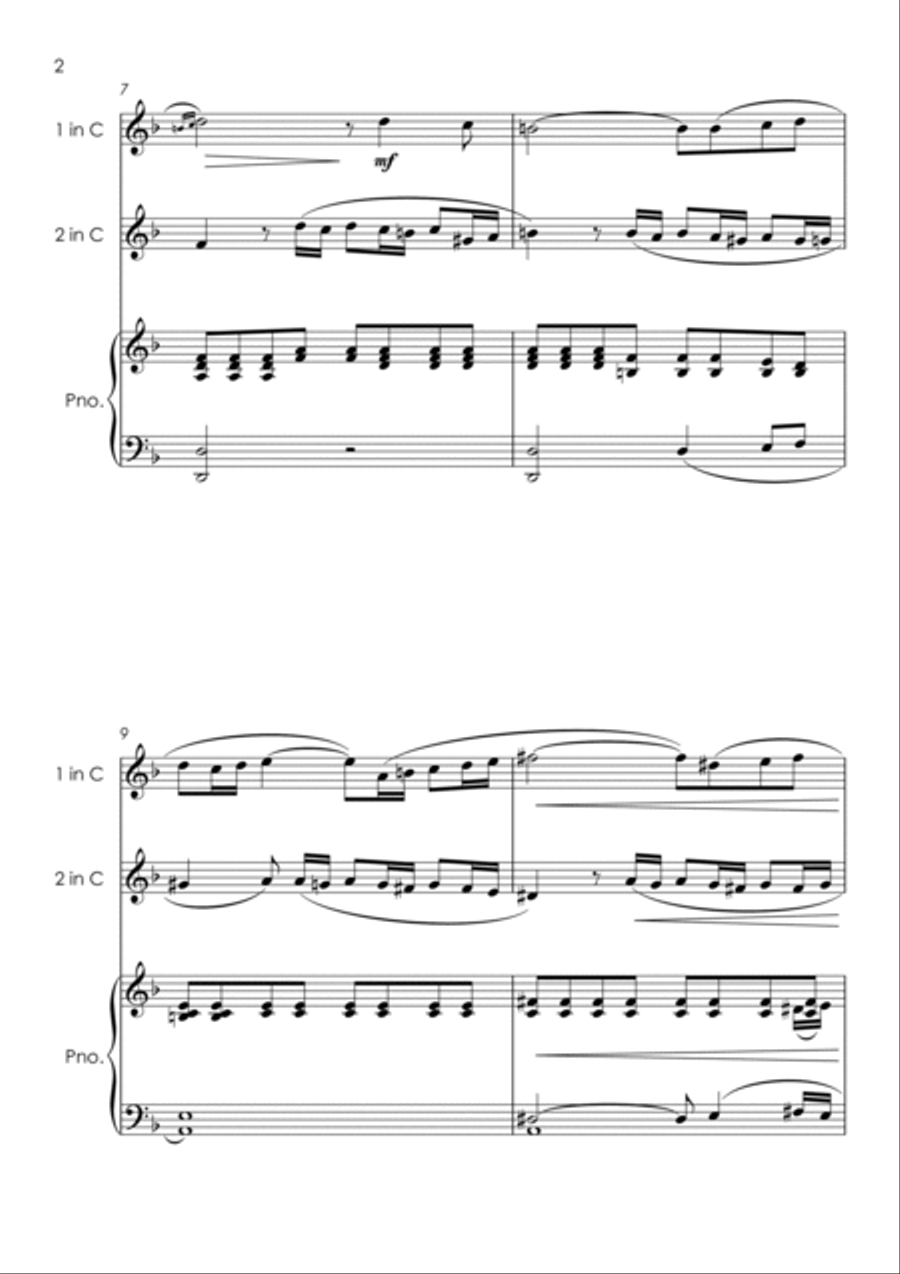 Vocalise (Rachmaninoff) - alto and tenor sax duet and piano with FREE BACKING TRACK Tenor Saxophone scores gallery preview page 3