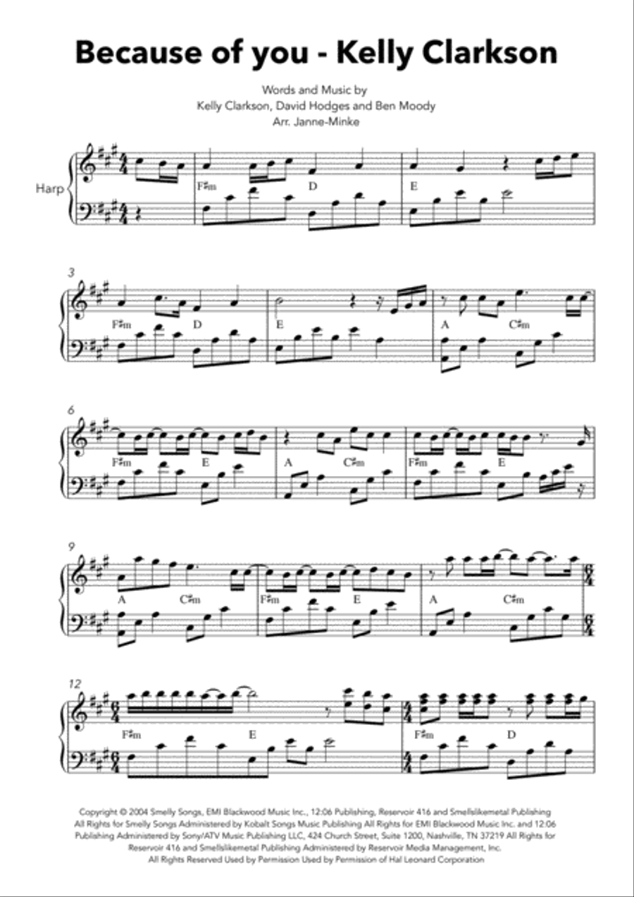 Because Of You Harp scores gallery preview page 2