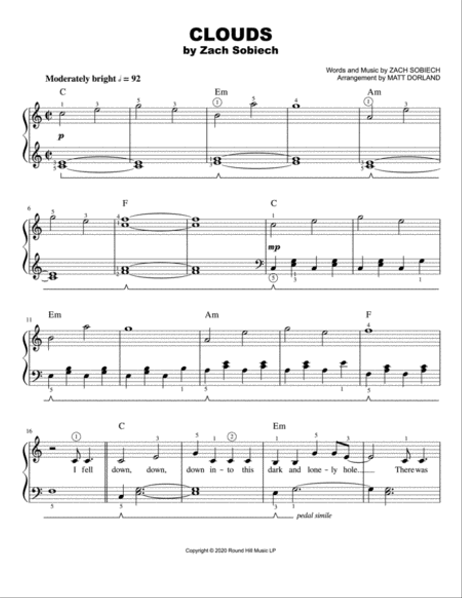 Clouds Easy Piano scores gallery preview page 1