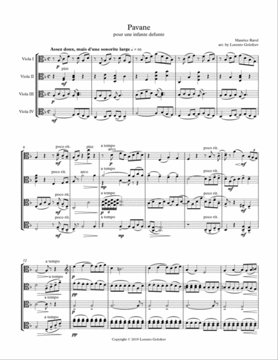 Pavane (pour une infante defunte) - Viola Quartet Small Ensemble scores gallery preview page 1
