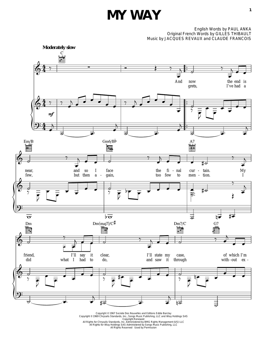 My Way Piano, Vocal, Guitar scores gallery preview page 1