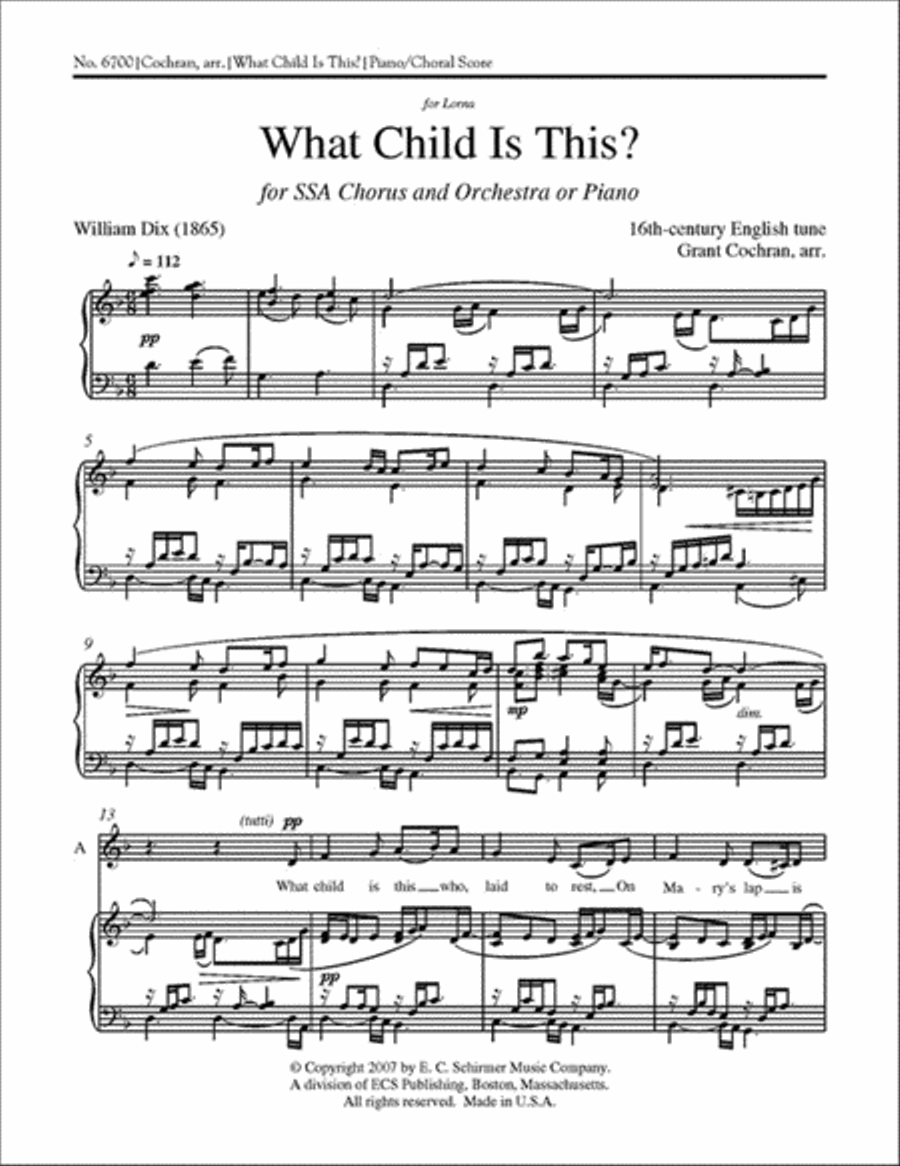 What Child is This? (Piano/Choral Score) SSA scores gallery preview page 1