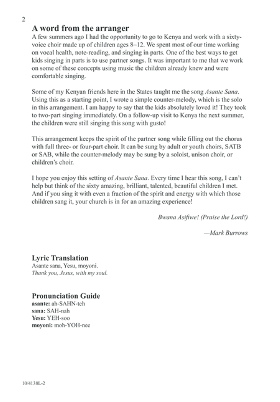 Asante Sana, Yesu (Thank You, Jesus) 4-Part scores gallery preview page 2
