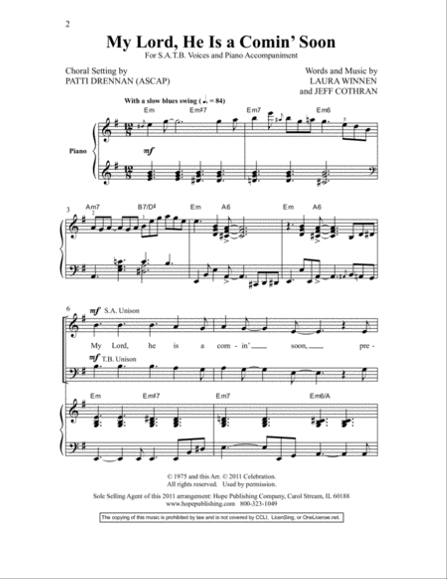 My Lord, He Is a Comin' Soon- SATB 4-Part scores gallery preview page 2