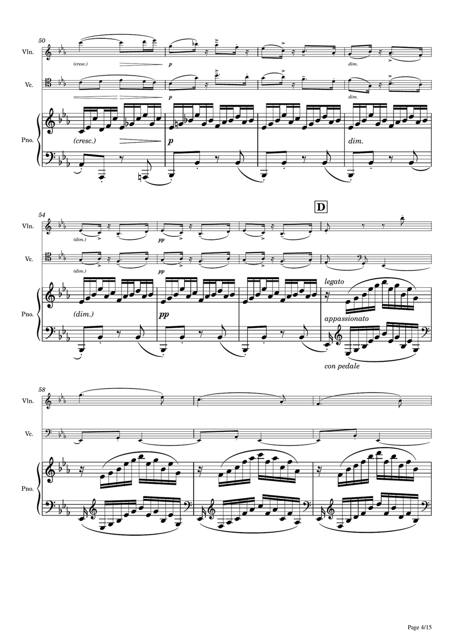 Schubert - Piano Trio in E-flat major, D.929 Op.100 2nd Mov - Andante con Moto Original Piano Trio scores gallery preview page 4