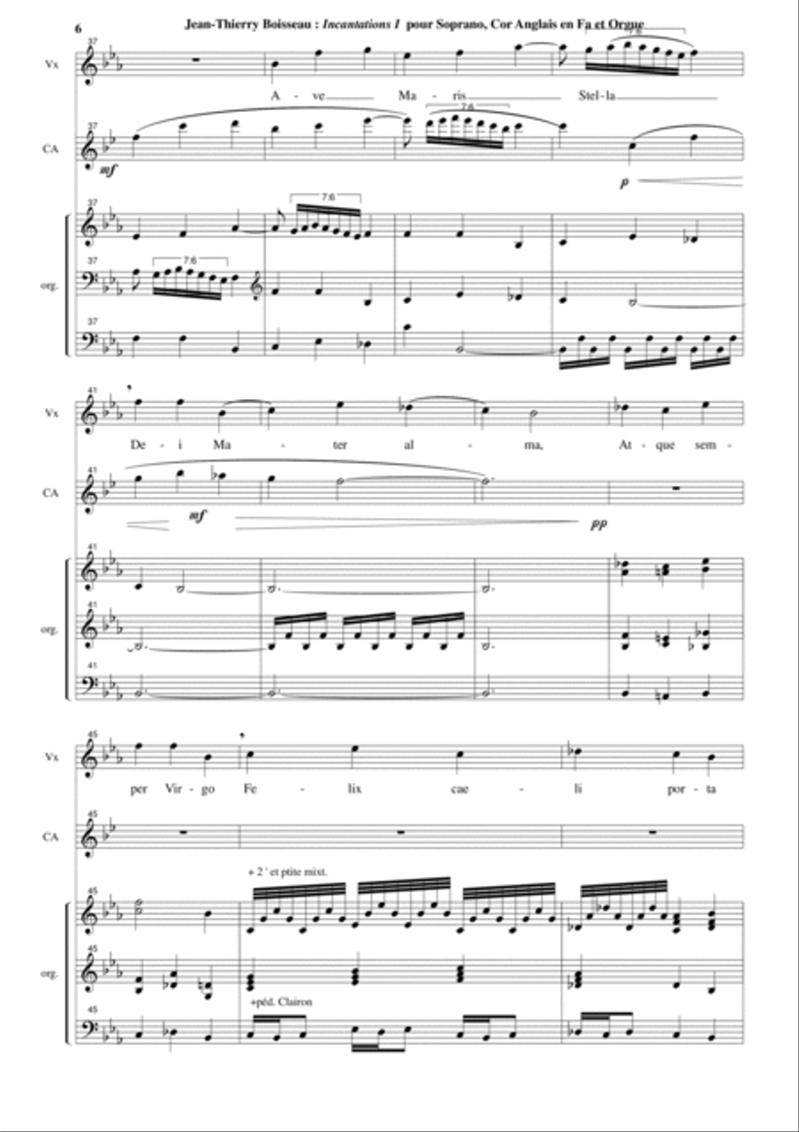 Jean-Thierry Boisseau: Incanations 1 on Ave Maris Stella for soprano, english horn in F and organ Small Ensemble scores gallery preview page 6