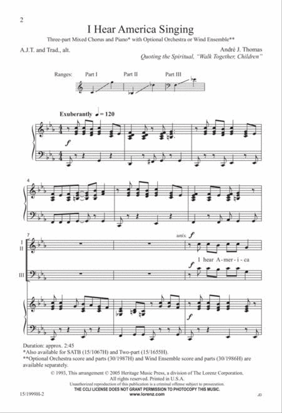 I Hear America Singing I Hear America Singing 3-Part scores gallery preview page 2