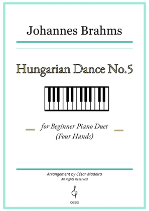 Book cover for Hungarian Dance No.5 by Brahms - Easy Piano Four Hands (Full Score)