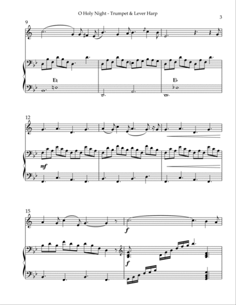 O Holy Night, Duet for Bb Trumpet & Lever Harp Trumpet Duet scores gallery preview page 3