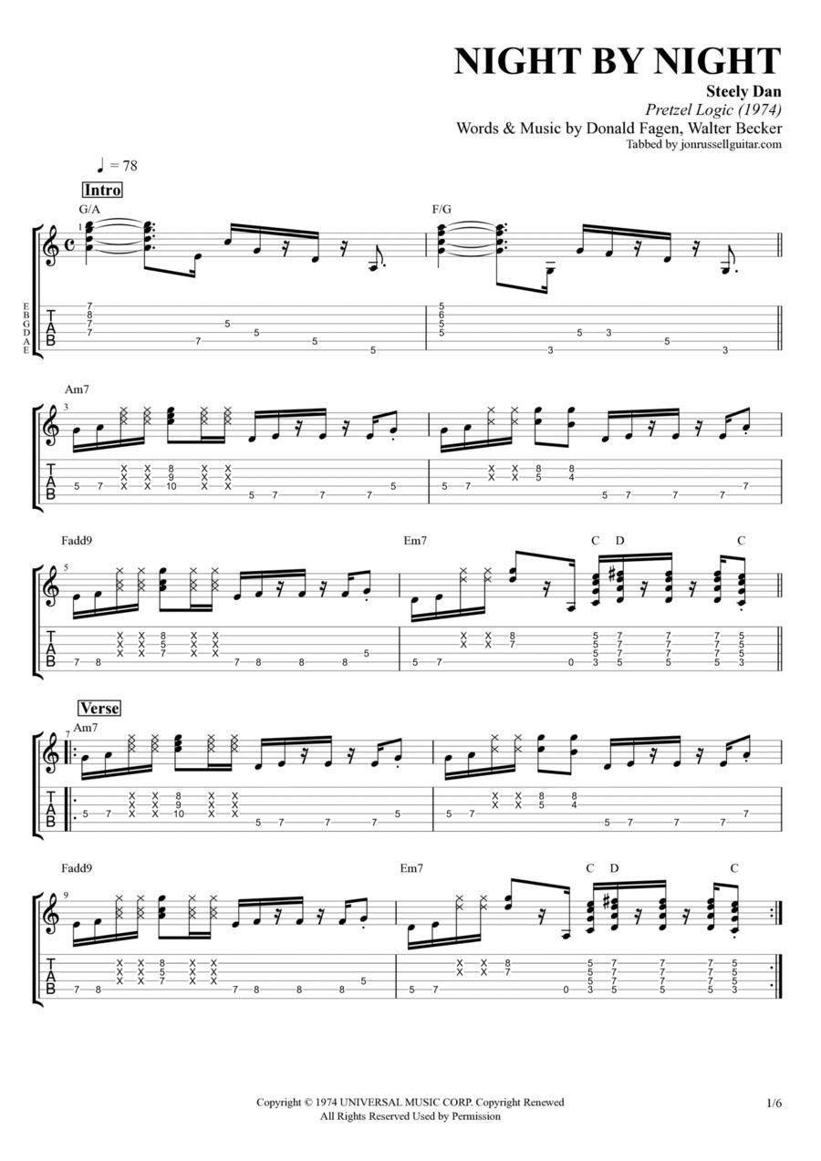 Night By Night Electric Guitar scores gallery preview page 1