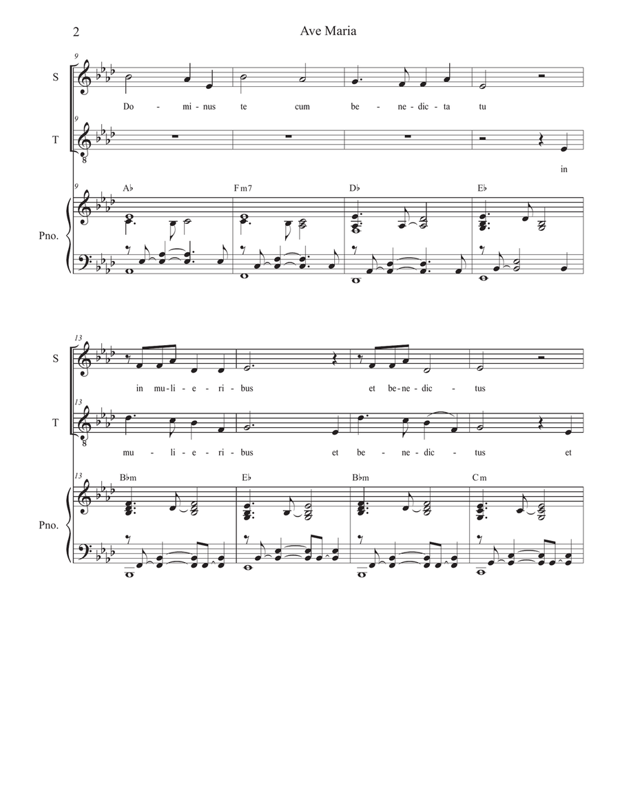Ave Maria (Mother of Divine Mercy) (2-part choir - (Soprano and Tenor) 2-Part scores gallery preview page 2