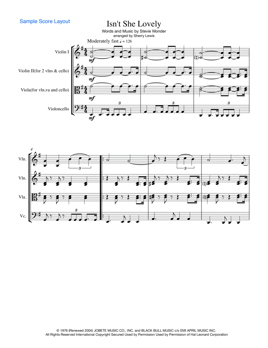 Isn't She Lovely String Trio scores gallery preview page 1
