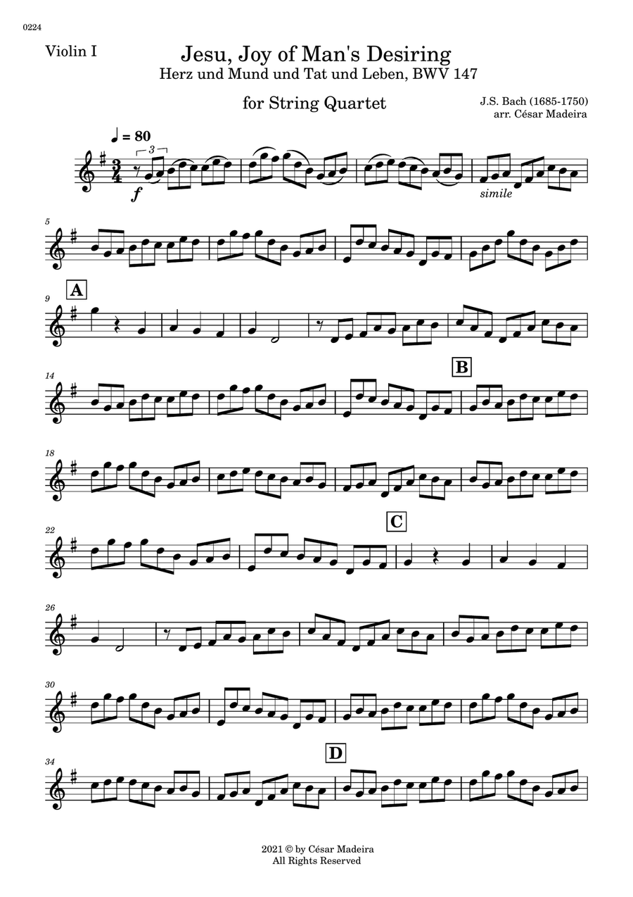 Jesu, Joy of Man's Desiring - String Quartet (Full Score and Parts) String Quartet scores gallery preview page 6