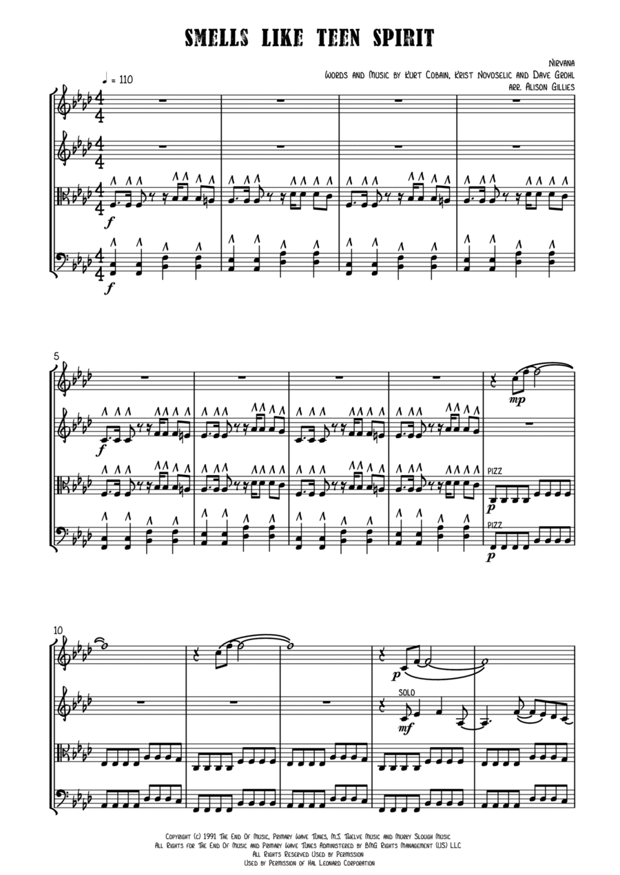 Smells Like Teen Spirit String Quartet scores gallery preview page 1
