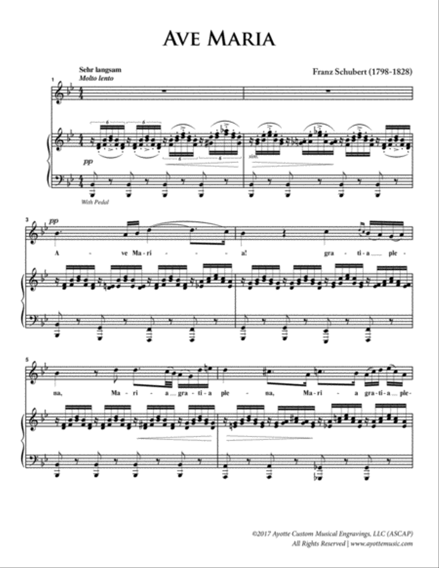 Schubert - Ave Maria for High Voice in B-flat High Voice scores gallery preview page 3
