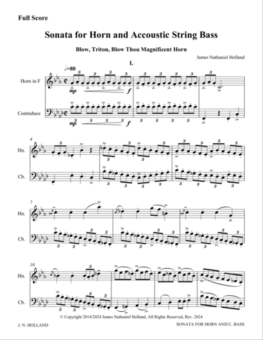 Sonata for French Horn and Acoustic String Bass, 3 Movements Double Bass scores gallery preview page 3