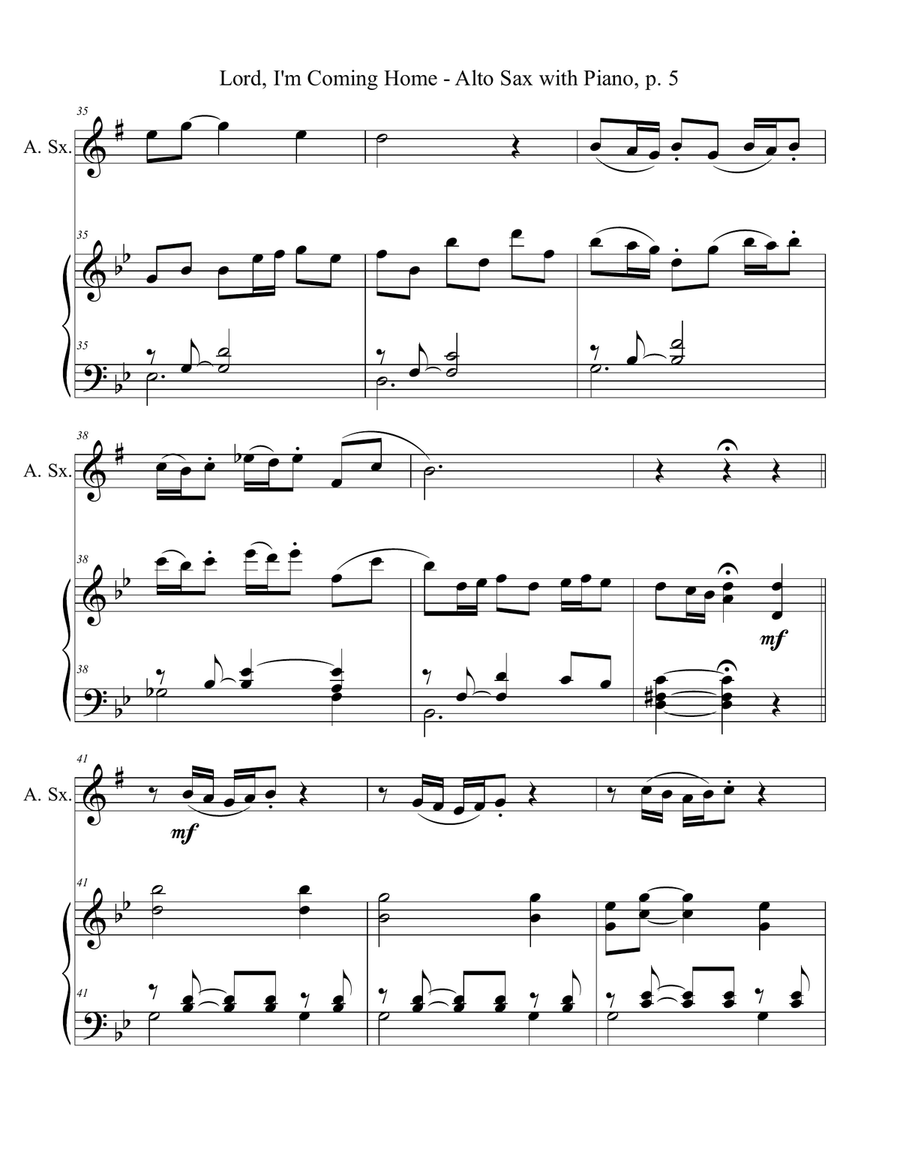 LORD, I'M COMING HOME (for Alto Sax and Piano with Score/Part) image number null