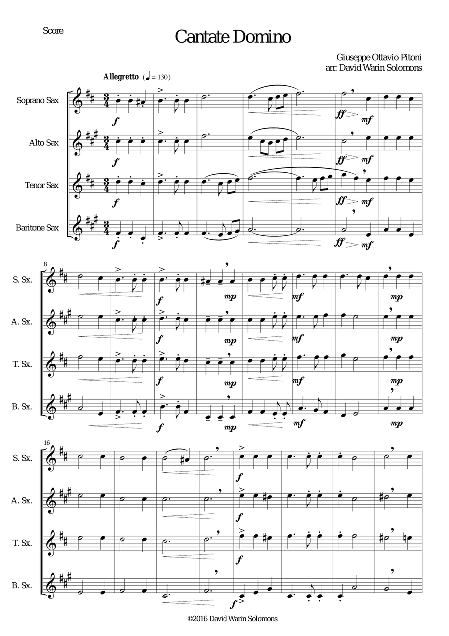 Cantate Domino by Pitoni for saxophone quartet Saxophone Quartet scores gallery preview page 1