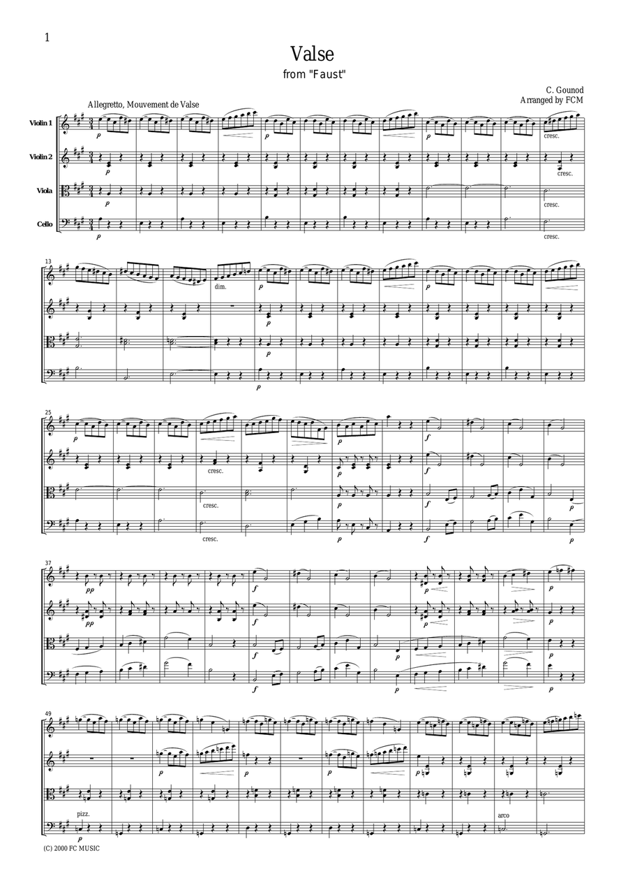Gounod Valse from Faust, for string quartet, CG001 String Quartet scores gallery preview page 1
