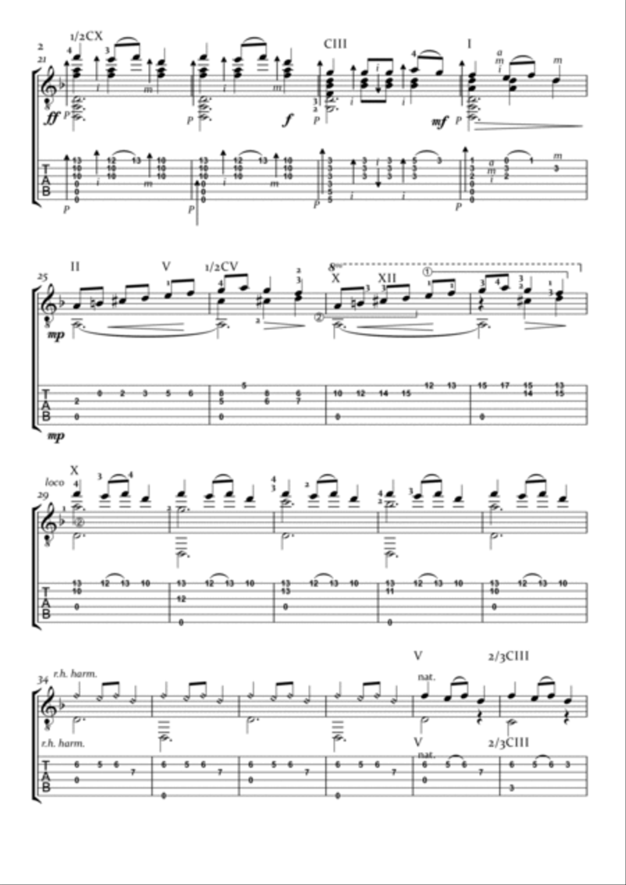 Carol of The Bells / Shchedryk with Tab. Classical Guitar scores gallery preview page 2