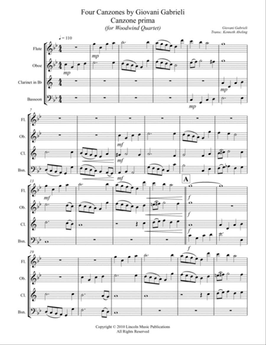 Gabrieli – Canzoni per sonare (for Woodwind Quartet) Woodwind Quartet scores gallery preview page 2