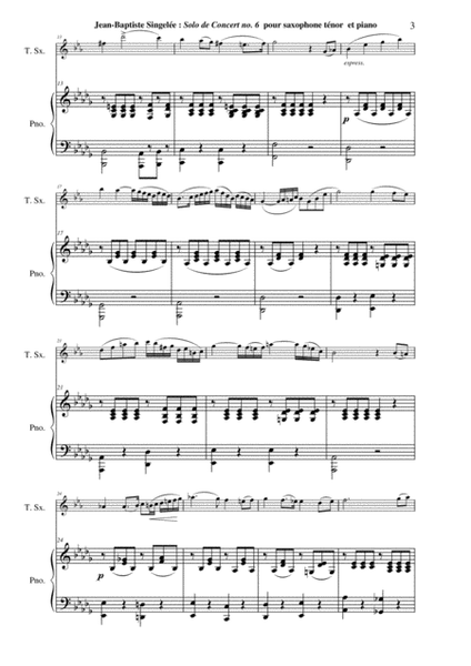 Jean-Baptiste Singelée: Solo de Concert no. 6, Opus 92 pour Saxophone Ténor et Piano