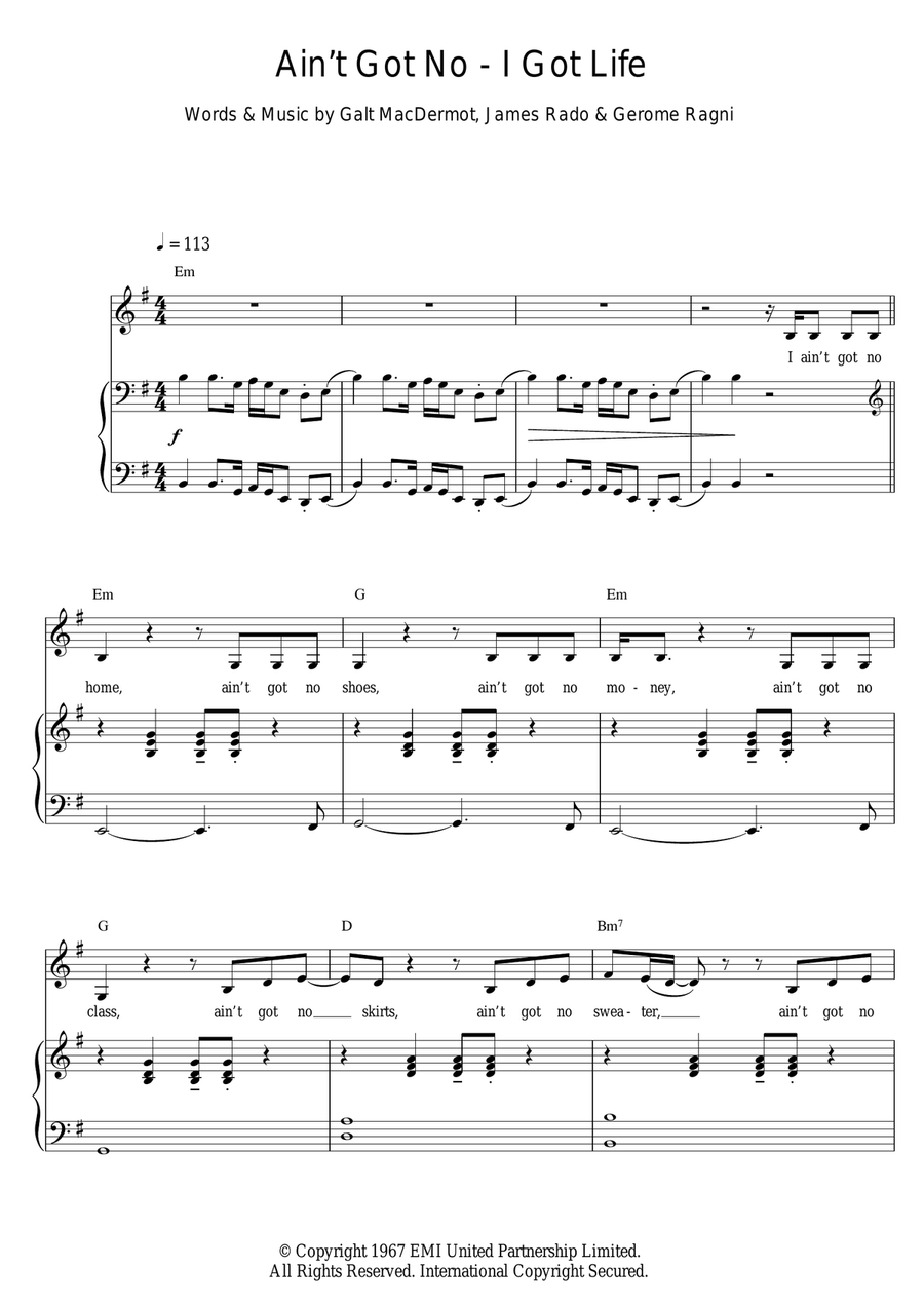 Ain't Got No - I Got Life Guitar scores gallery preview page 1