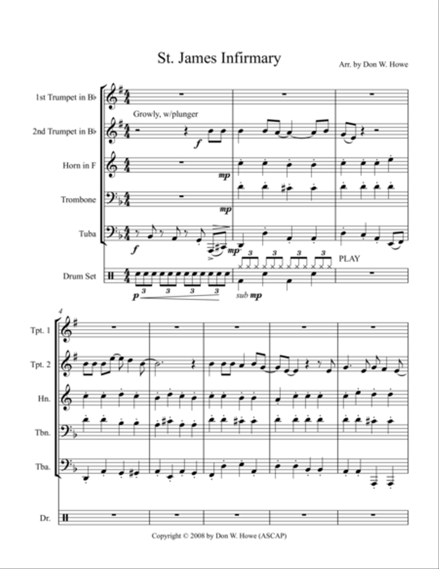 St. James Infirmary Small Ensemble scores gallery preview page 1