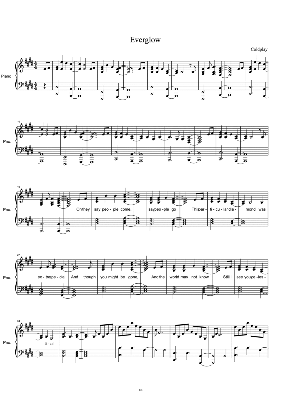Everglow Piano Solo scores gallery preview page 1