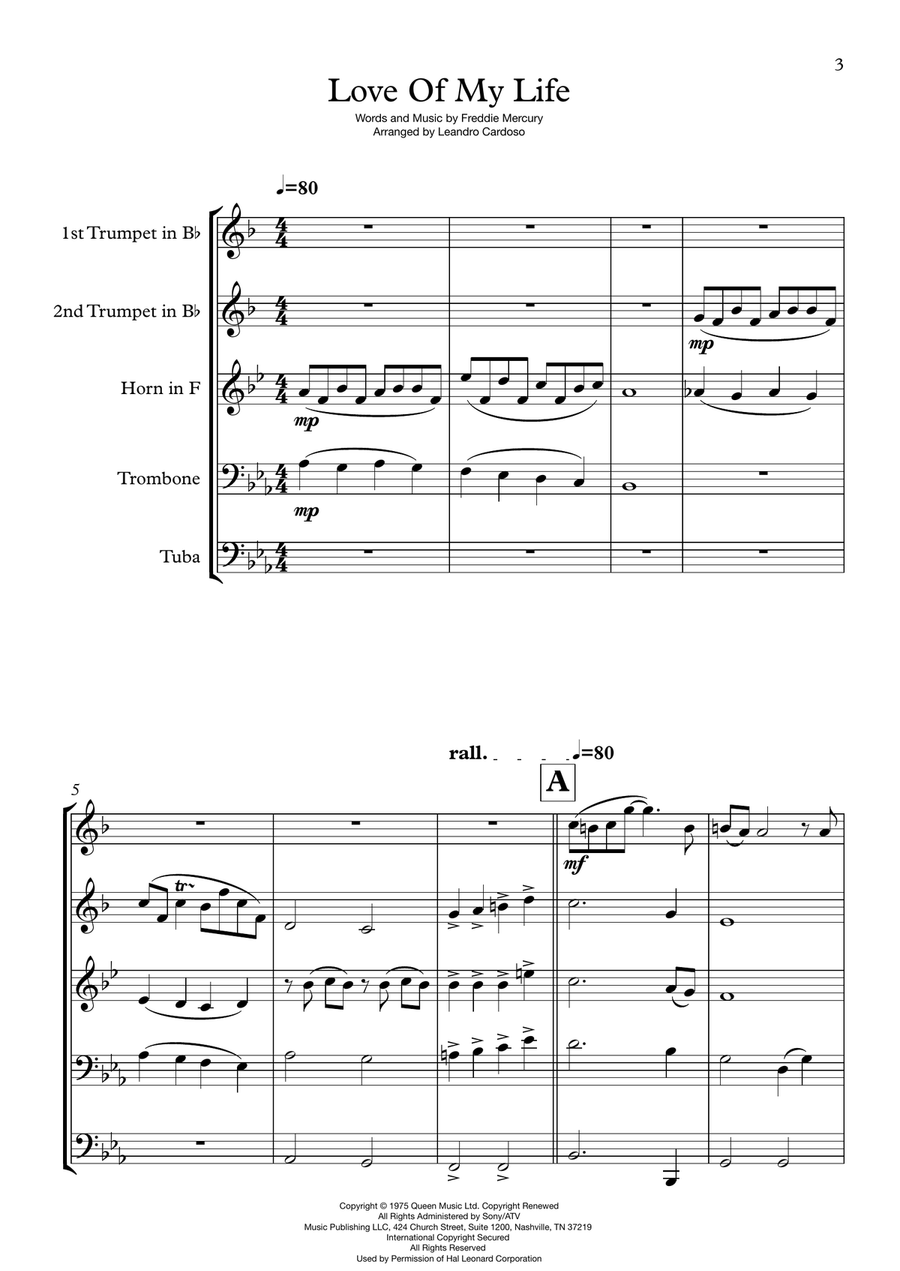 Love Of My Life Love Of My Life Brass Quintet scores gallery preview page 3