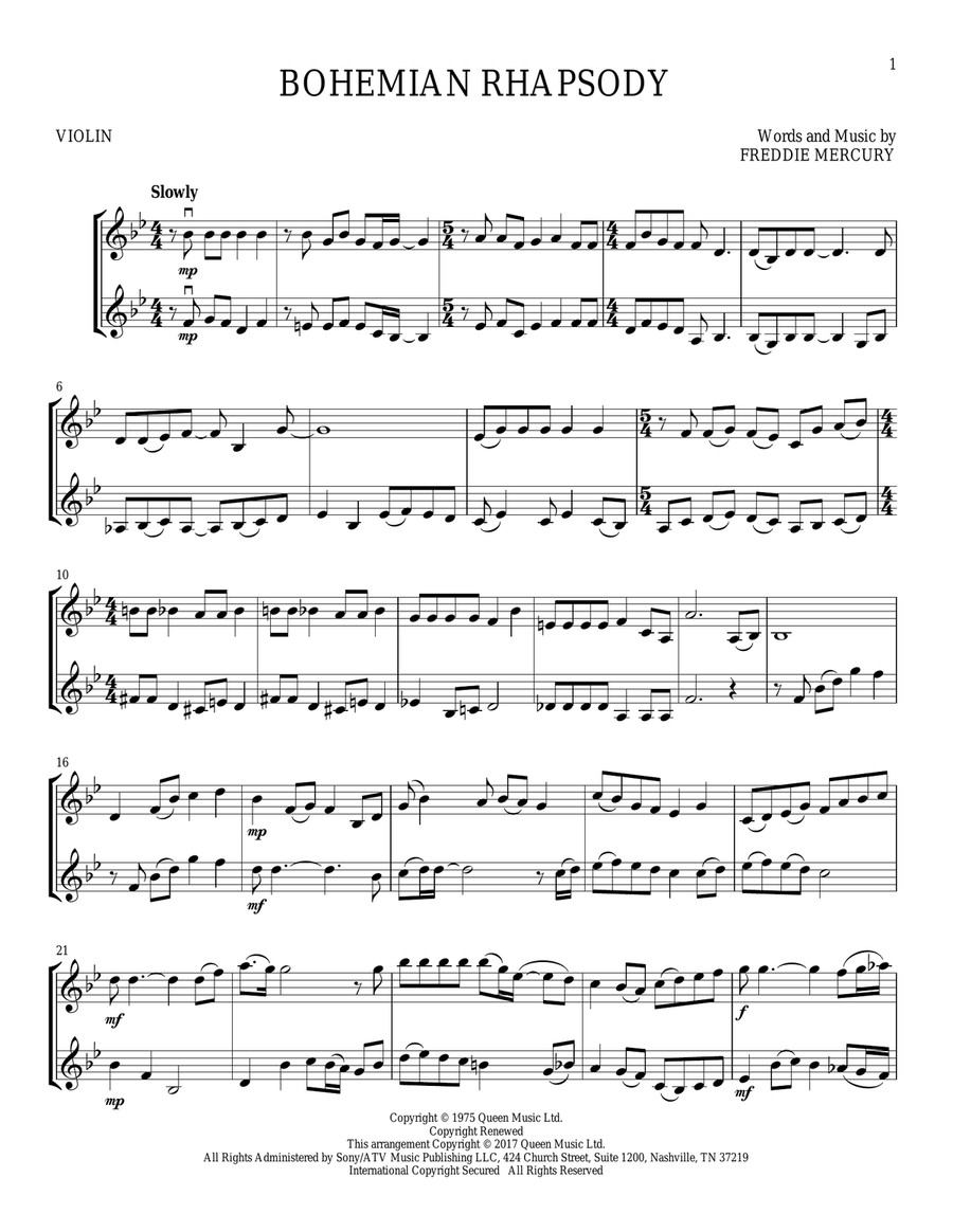 Bohemian Rhapsody String Duet scores gallery preview page 1