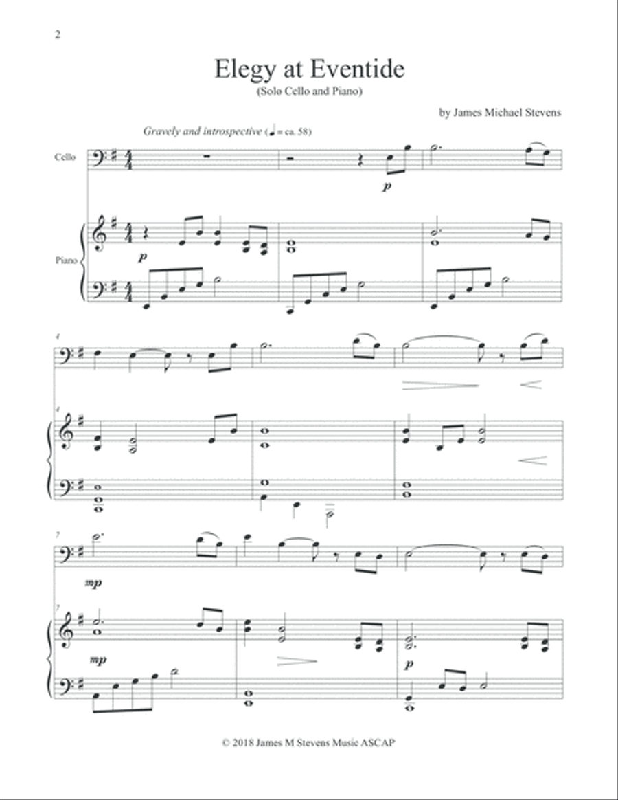 Elegy at Eventide - Cello and Piano Piano scores gallery preview page 2